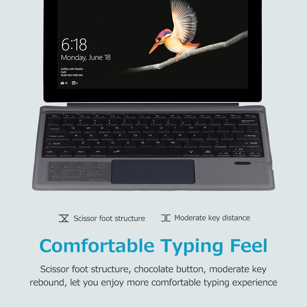 Wireless BT Keyboard Ultra-thin Backlight Tablet Keyboard with Large Size Touchpad Compatible with Surface Pro 3/4/5/6/7