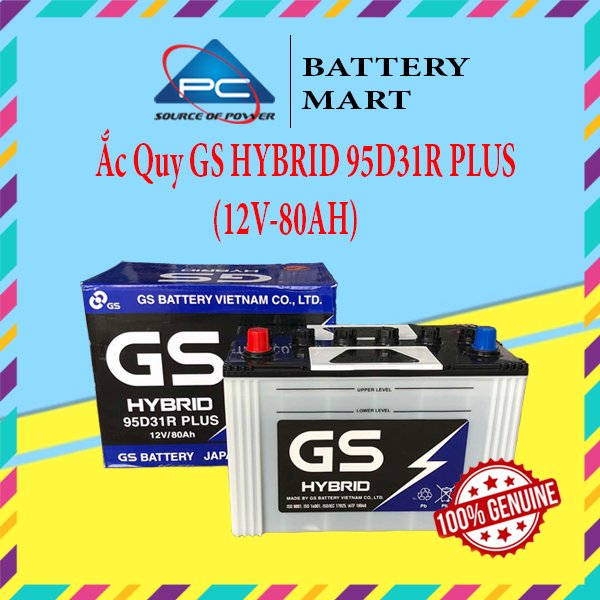 Bình Ắc Quy Nước 12V-80Ah, Ắc Quy Ô Tô GS HYBRID 95D31R PLUS