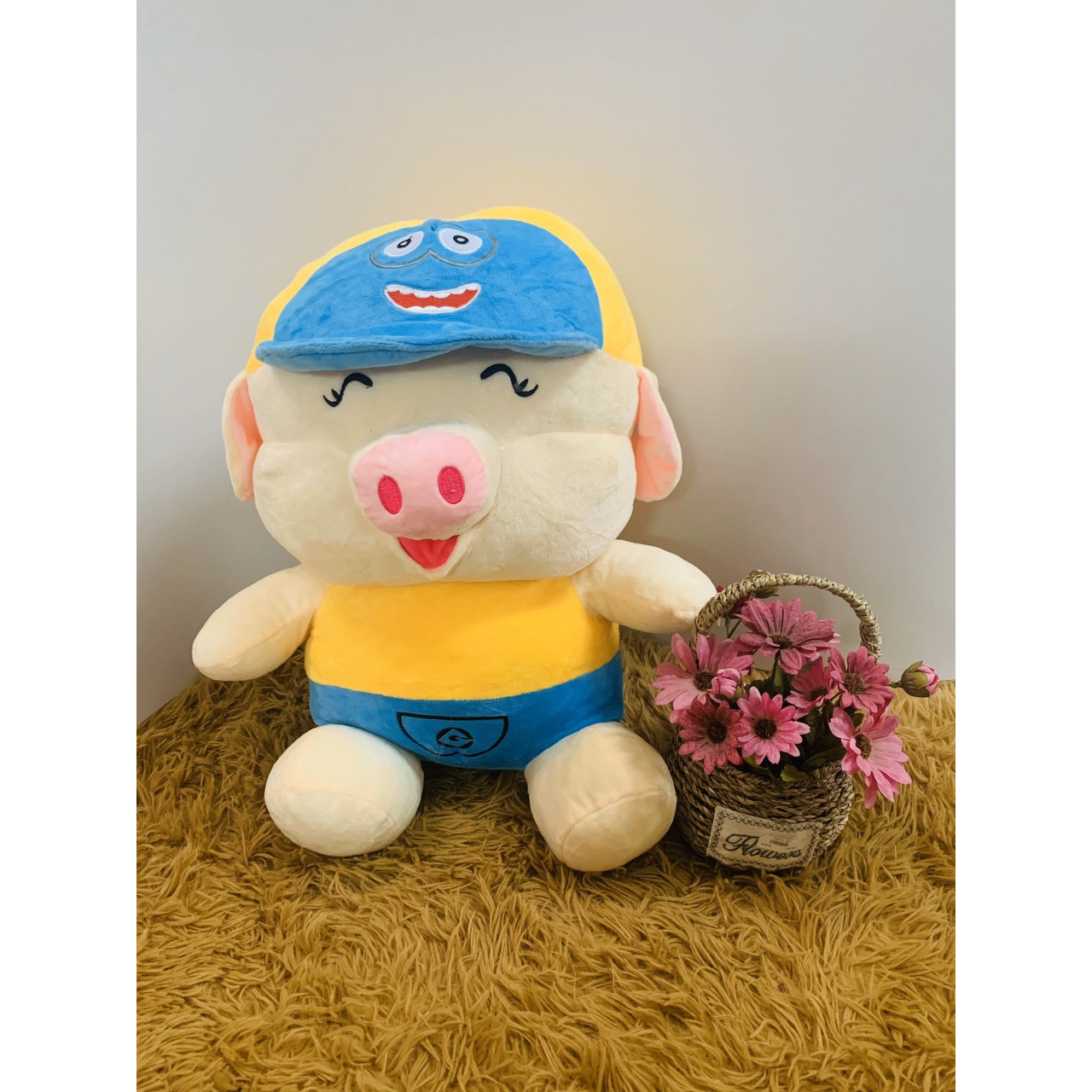 Heo đội nón minion xanh 55cm