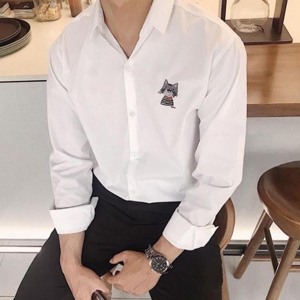 Áo sơ mi nam in họa tiết mèo dài tay Thời trang PONIVA cao cấp Thiết kế theo phong cách Hàn Quốc trẻ trung năng động