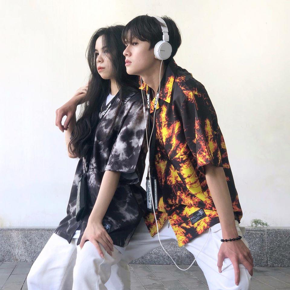 Áo sơ mi XXME tay ngắn tie dye in phản quang cầu vồng