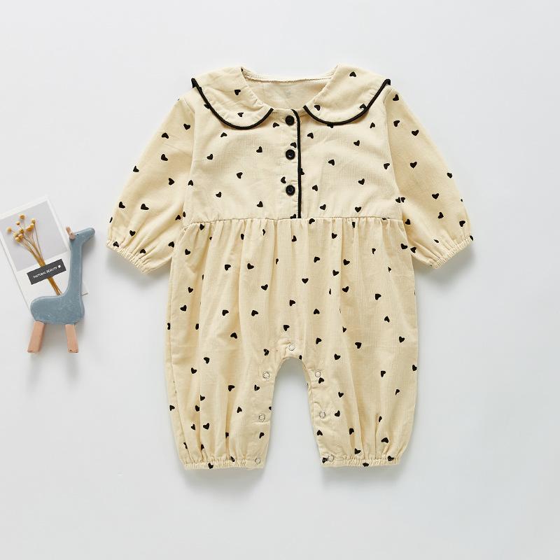 Trẻ Sơ Sinh Dài Tay Rompers Thu Đông Bé Gái Quần Áo Búp Bê Em Bé Gái Cổ Tim In Rompers Sơ Sinh Rompers Quần Áo