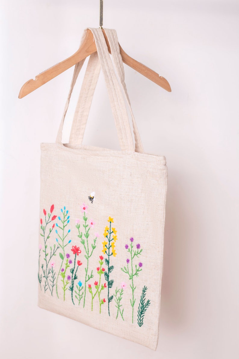 TÚI TOTE THÊU TAY VẢI LINEN HỌA TIẾT HOA DẠI