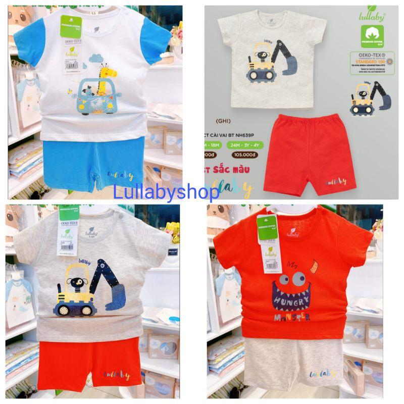 Bộ cộc tay bé trai Lullaby NH639P, bộ cài vai cotton mềm mịn