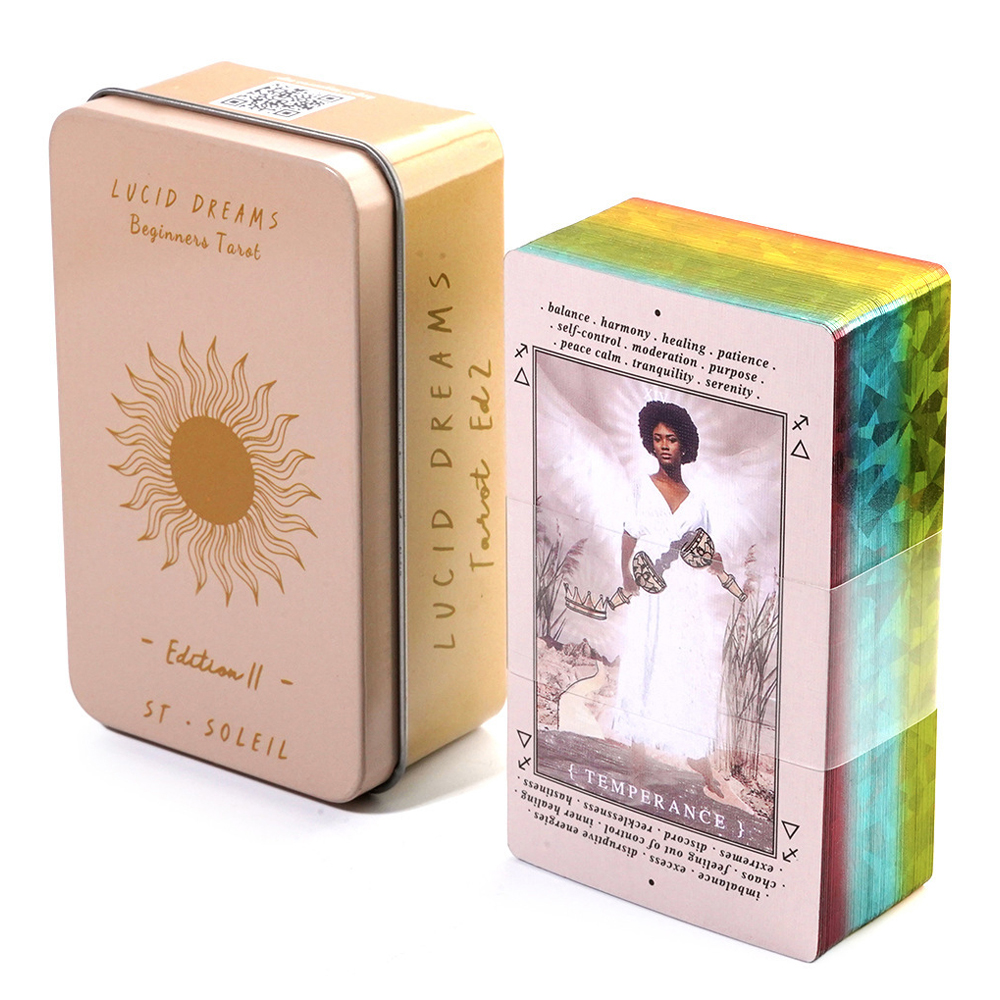 Bộ Bài Lucid Dream Beginners Tarot Hộp Thiếc Mạ Cạnh 78 Lá Tặng File Tiếng Anh Và Đá Thanh Tẩy