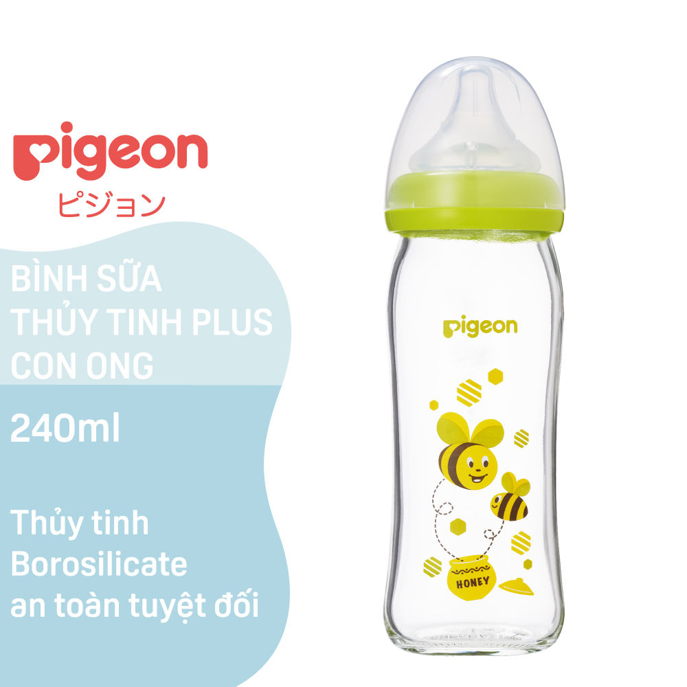 Bình sữa cổ rộng thuỷ tinh Plus Pigeon 240ml
