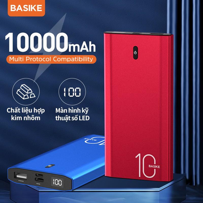 Sạc Dự Phòng BASIKE PT06 10000mah hỗ trợ sạc nhanh nguồn hiển thị kỹ thuật số nhỏ gọn cho iPhone Samsung OPPO-Hàng chính hãng