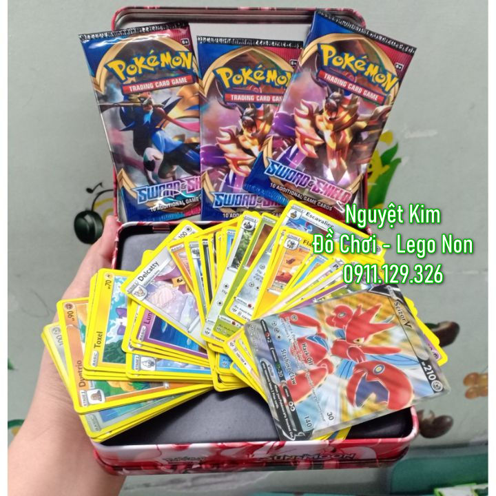 [SIZE 2] Thẻ Bài Pokemon Hộp Sắt Hàng Siêu Đẹp Chuẩn - Loại Đẹp 43 Thẻ Bài Và 3 Túi Thẻ Vip