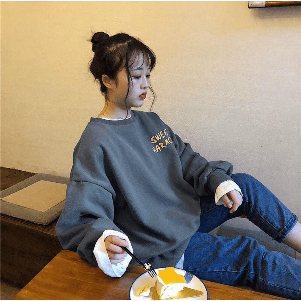 Áo hoodies cổ tròn phong cách hàn