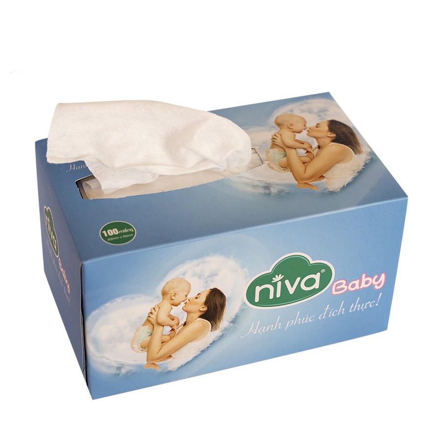 Khăn Vải Khô Đa Năng Niva Hộp 100 Tờ Tiện Dụng, Chất Liệu Cotton Tự Nhiên An Toàn Cho Bé