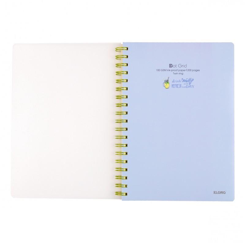 Vở Dot Grid lò xo kép bìa nhựa 2 mặt KLONG B5 200 trang 100/76; MS: 579
