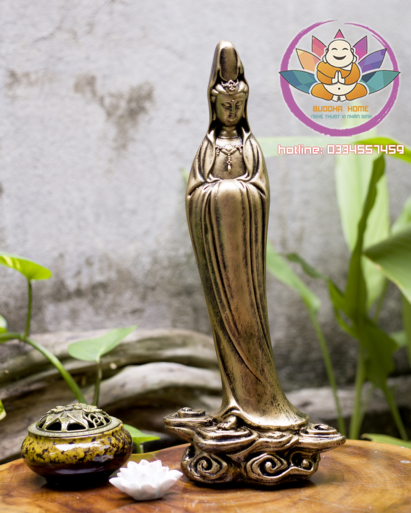 Tượng Mẹ Quan Âm cao 39.5 cm màu đồng cổ trang trí nội thất nhà cửa- phong thủy- thờ cúng