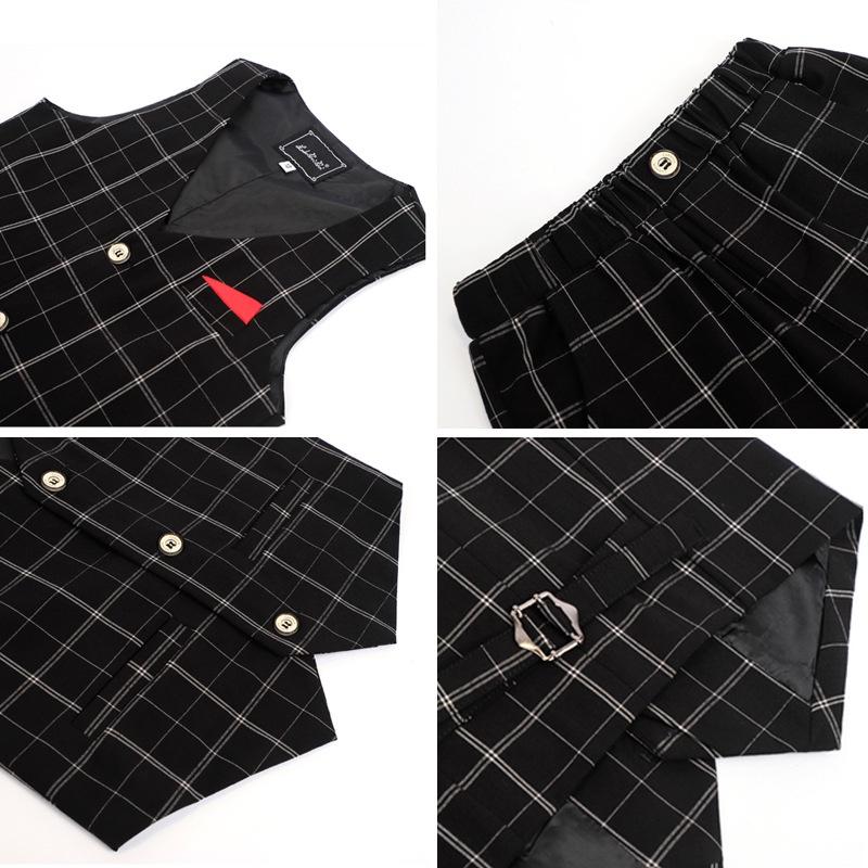 Bộ ghile bé trai cao cấp TQB068 kẻ đen gồm 2 chi tiết (áo ghile + quần tây dài) tặng kèm nơ hoặc cavat