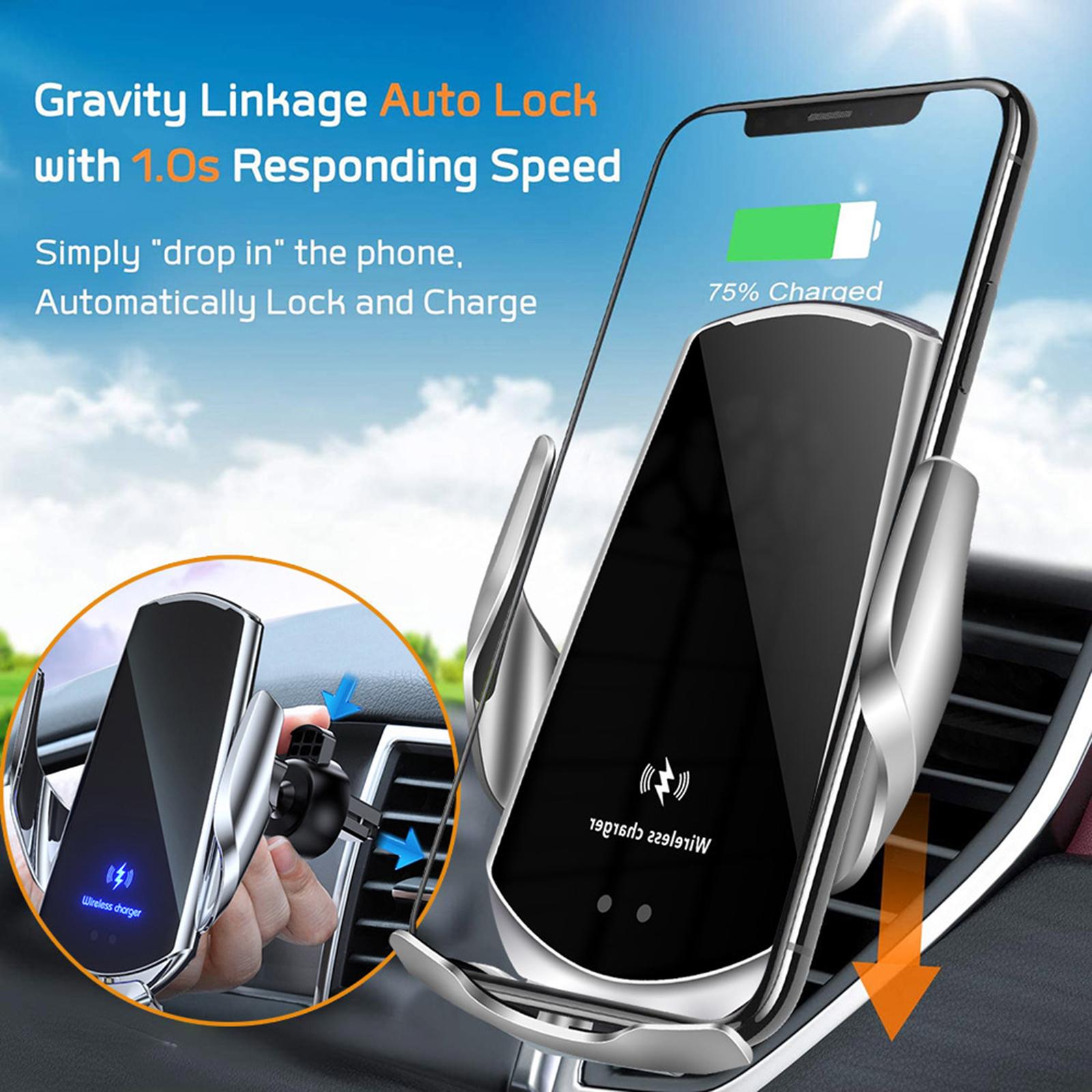 Wireless Car Charger,15W Qi Fast Charging Auto-Clamping Car Mount,Windshield Dash Air Vent Phone Holder Compatible with 11/11 Pro Max/Xs MAX