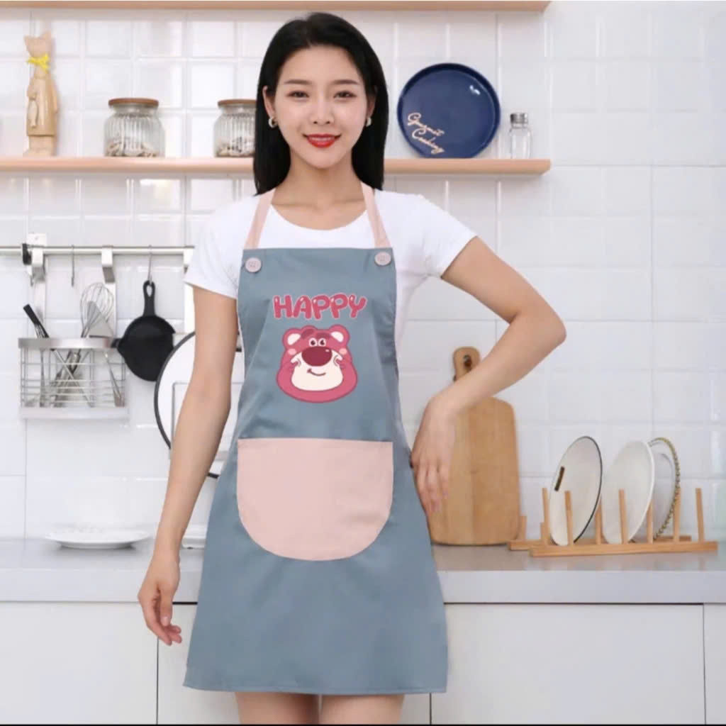 Tạp dề chống thấm có túi để điện thoại và chỗ lau tay tiện lợi, giao màu mẫu ngẫu nhiên Tạp Dề Polime Không Thấm Nước, Sạch Sẽ Cute