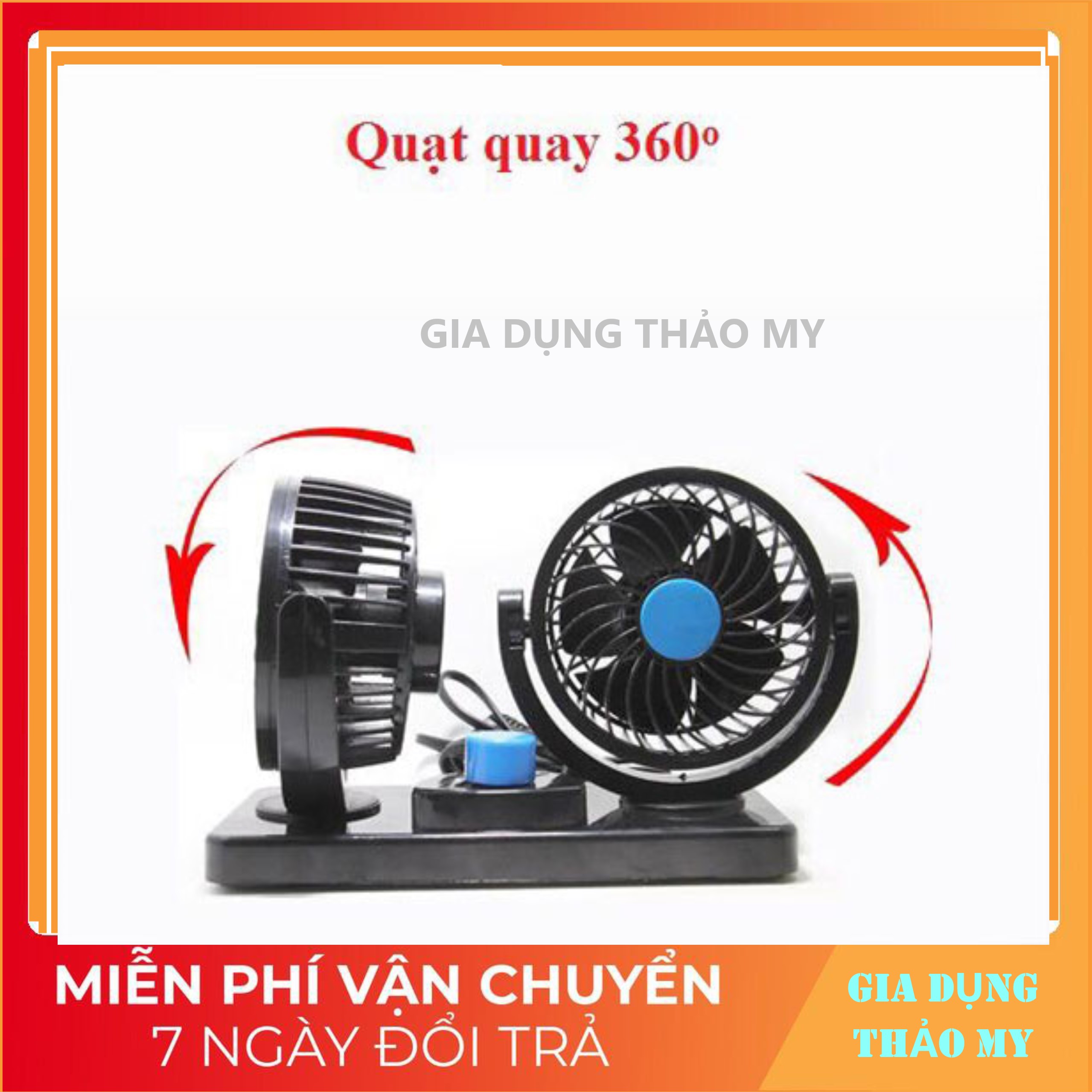 Quạt Đôi Mini Ô Tô Để Bàn Làm Việc Công Suất 10W - 12V 24V Xoay 360 độ