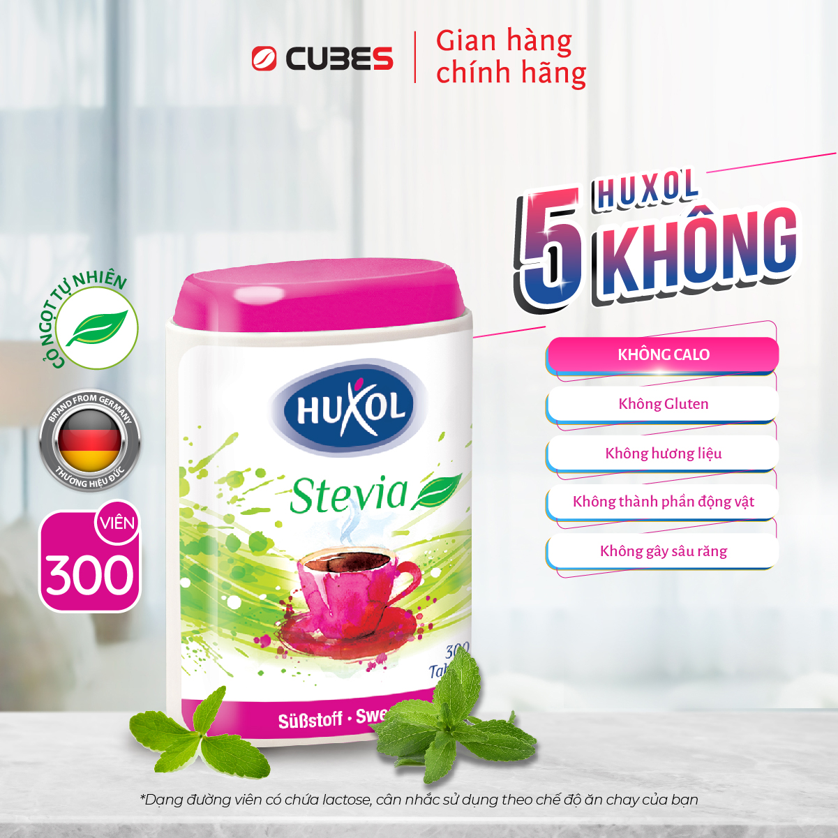 Đường Ăn Kiêng Sweetener Huxol Cỏ Ngọt Stevia Tự Nhiên 300 viên - Nhập khẩu chính hãng từ Đức - Dành cho người tiểu đường, giảm cân, cao huyết áp