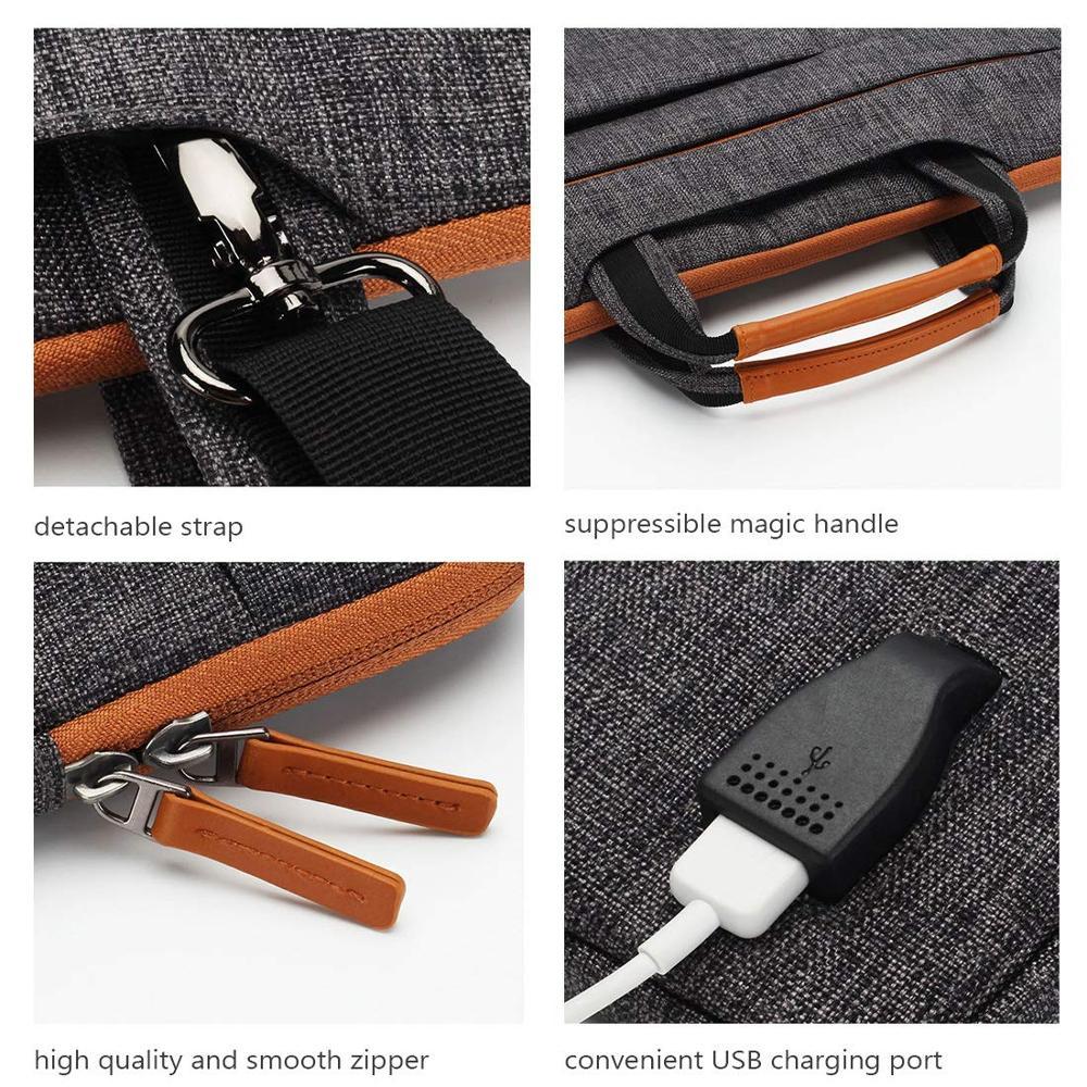 DOMISO10 13 14 15.6 17.3 Inch Laptop Đa Năng Tay Kinh Doanh Cặp Túi Với Cổng Sạc USB Nâu màu Xám