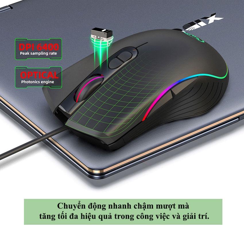 Chuột máy tính có dây HXSJ A867 chuyên giành cho game thủ,văn phòng Led đổi màu DPI6400 chip game CP190 - Hàng Chính Hãng