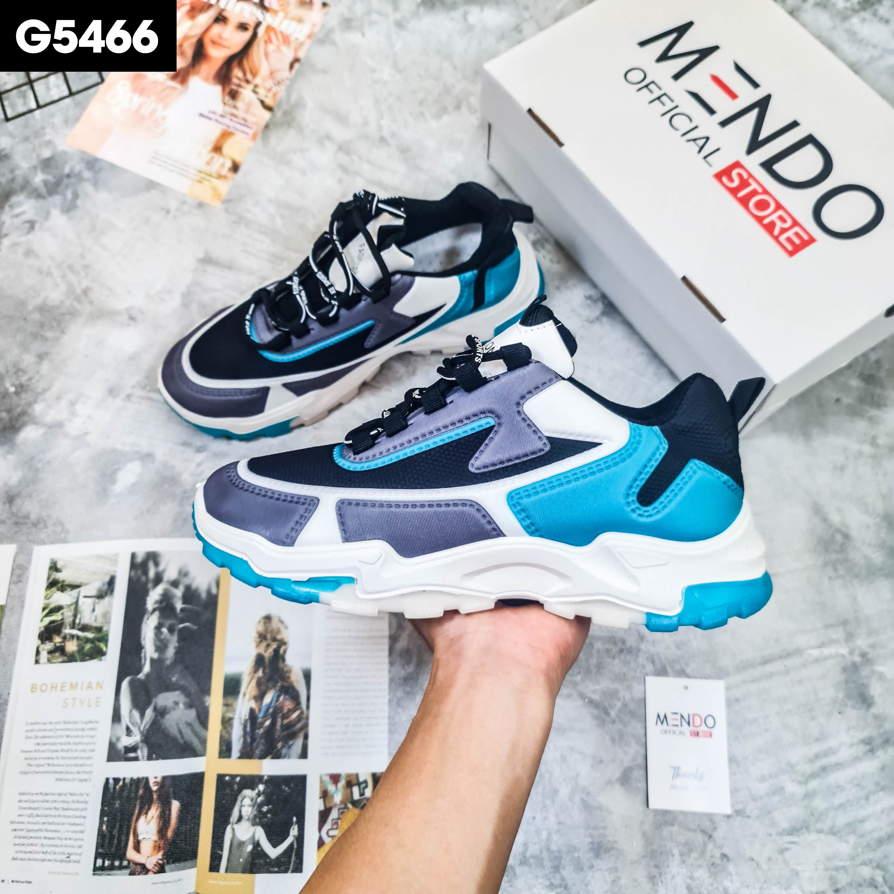 Giày Thể Thao Nam MENDO - Giày Sneaker Màu Xanh - Đen,  Giày Nam Đẹp, Phong Cách Trẻ Trung Năng Động - G5466