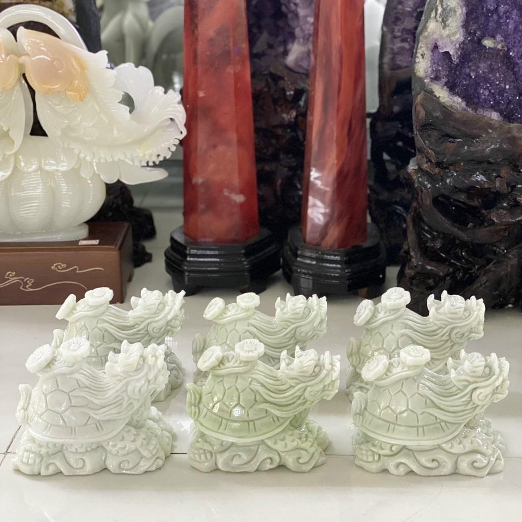 Tượng Long Quy Phong Thủy Đá Trắng Xanh Thái Nguyên nguyên khối - dài 15cm , cực nét