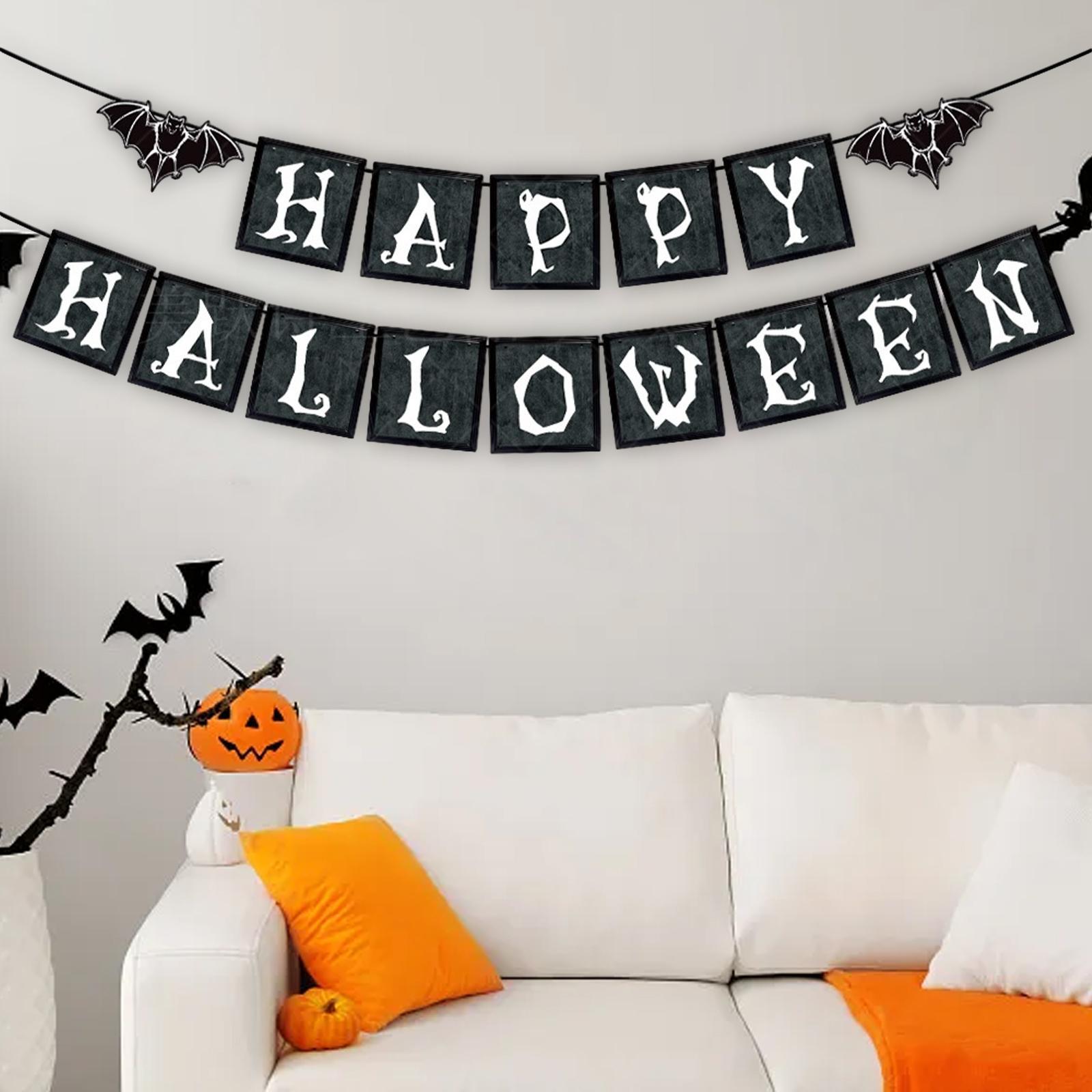 Halloween Banner Halloween Decoration Fireplace Wall Halloween Pull Flag Halloween Garland Supplies for Yard Garden Horror Movie Theme Party