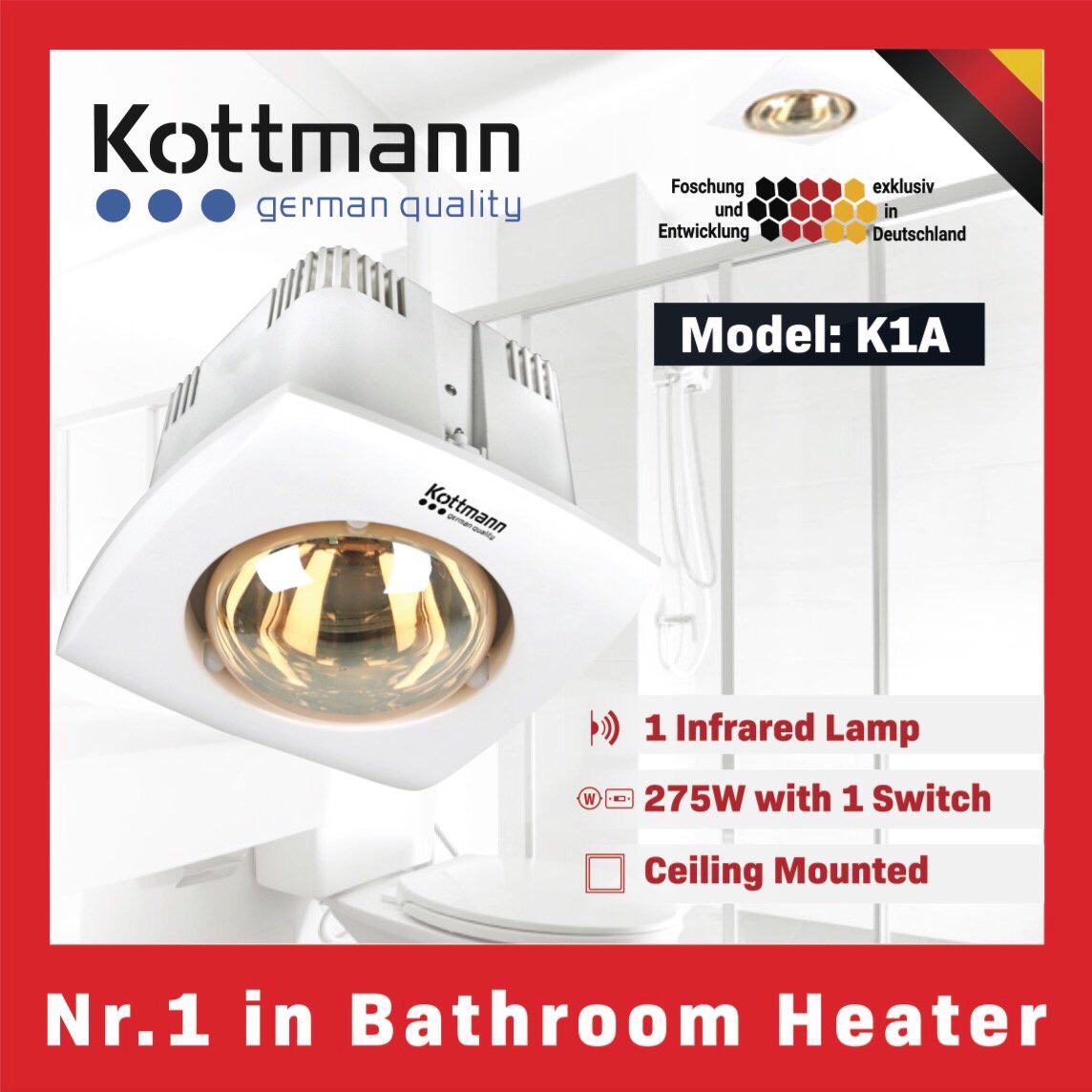 Đèn sưởi 1 bóng âm trần Kottmann K1A
