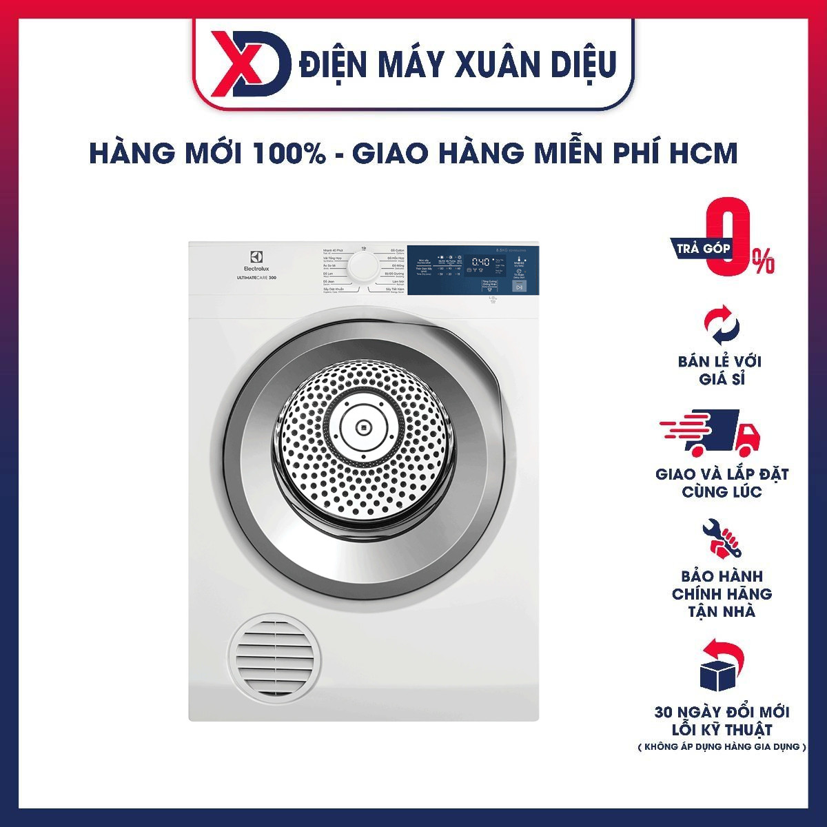 [Miễn phí lắp đặt] Máy sấy thông hơi Electrolux 8.5kg UltimateCare 300 - EDV854J3WB - Lồng giặt chuyển động luân phiên, giảm nhăn, giảm phai màu [ Hàng chính hãng]