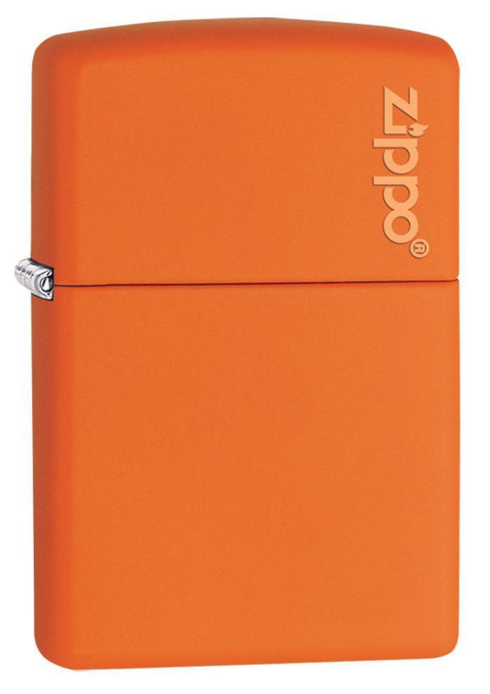 Bộ 4 Sản Phẩm: Bật Lửa Orange Matte With Zippo Logo 231ZL+Xăng+Đá+Bấc