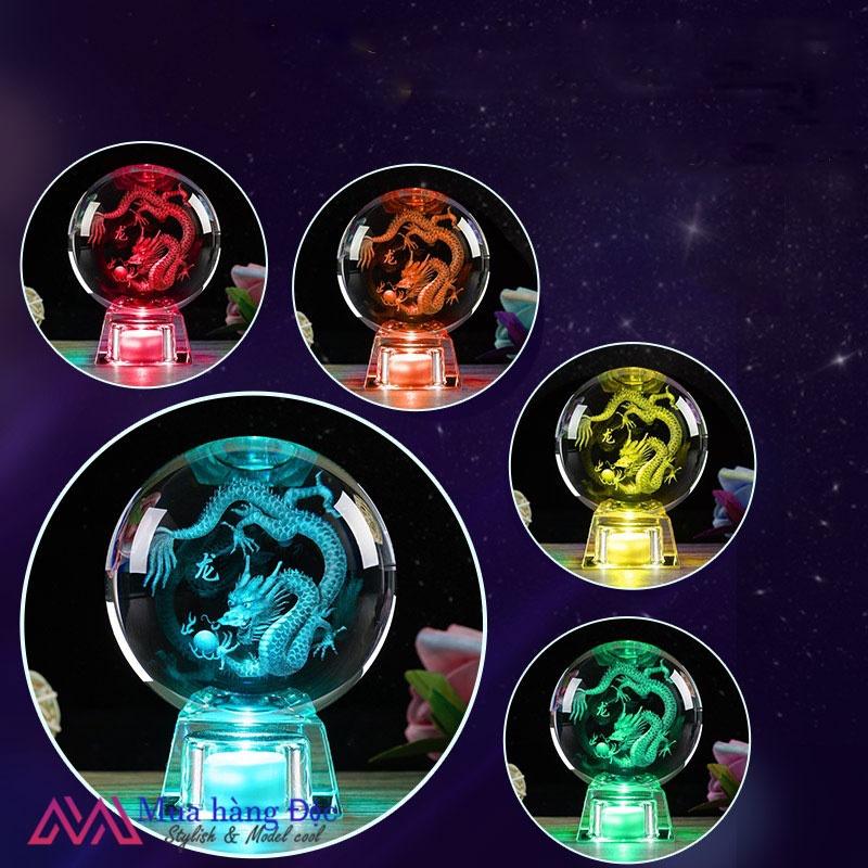 Quả cầu pha lê 12 con giáp đạo 6CM khắc 3d Larser đèn led