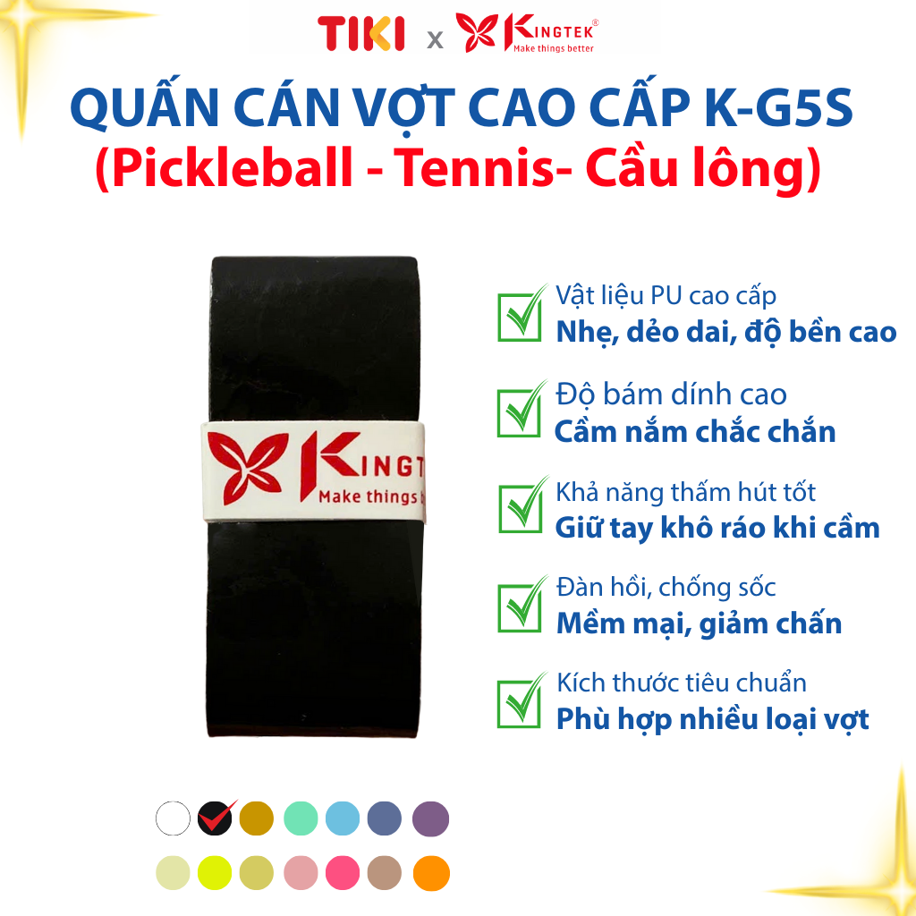 Quấn Cán Vợt KINGTEK K-G5S | Overgrip Cao Cấp Cho Pickleball  - Cầu Lông - Tennis | Êm Tay – Chống Trượt – Hút Mồ Hôi - Tùy chọn
