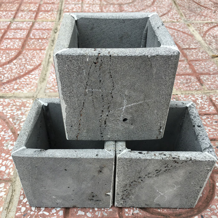 Combo 3 chậu trồng cây sen đá hình vuông (10x10x10cm) màu xám bằng đá tự nhiên