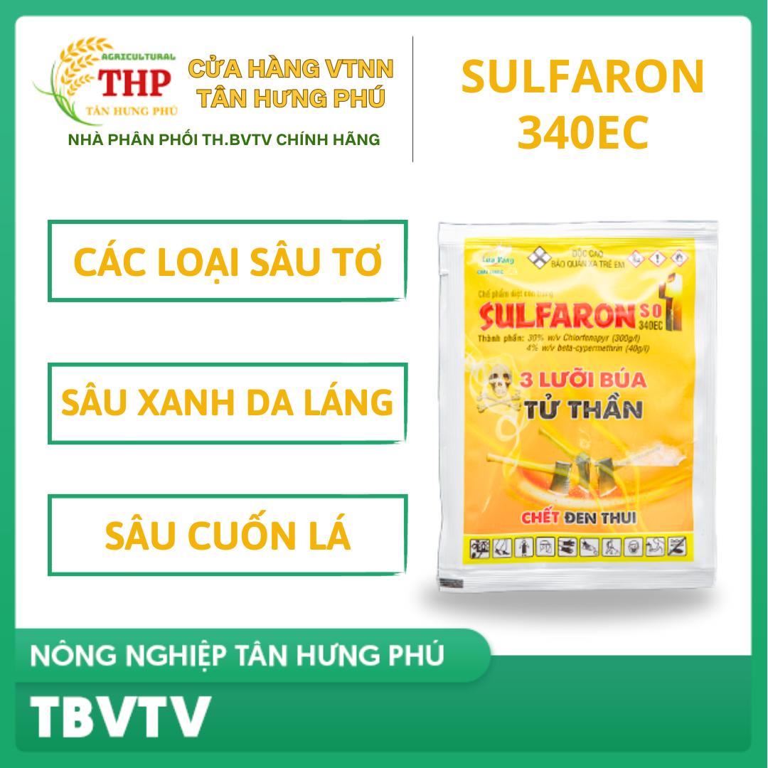 Sulfaron 340EC | Chuyên diệt trừ các loại sâu tơ, sâu xanh da láng, cuốn lá hại cây | Gói 20ml
