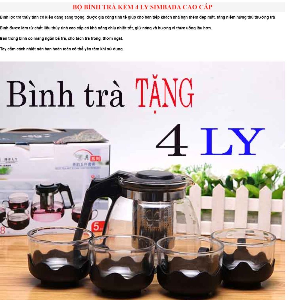 Bộ Bình Lọc Trà Thủy Tinh 700ml Kèm 4 Ly