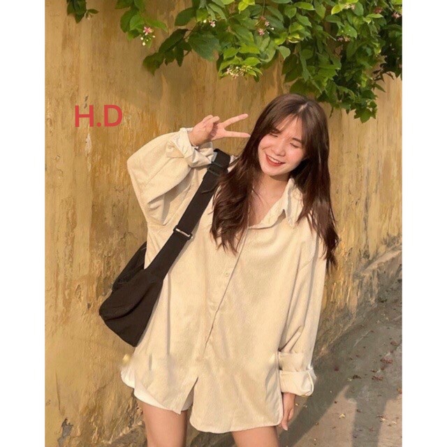 Áo sơ mi dài tay chất nhung tăm nhiều màu xinh xắn , hàng nữ form rộng unisex ULZZANG