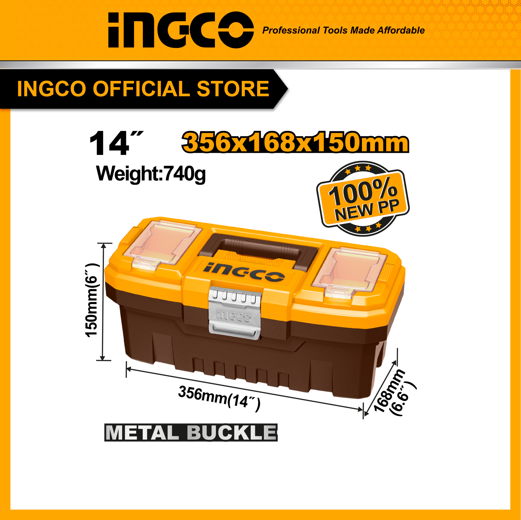 Hộp đựng dụng cụ, đồ nghề kích thước 14&quot;/17&quot; khóa kim loại chắc chắn INGCO PBX1402/PBX1702