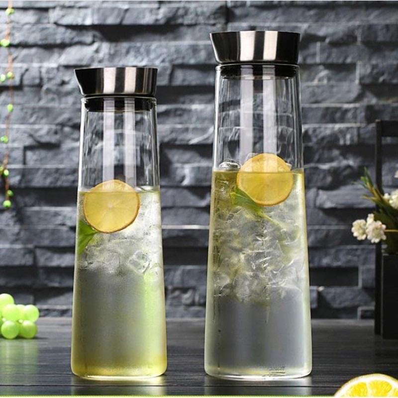 Bình Detox đựng nước Thuỷ tinh cao cấp Dáng Cao 1-1.4L. Bình nước để tủ lạnh