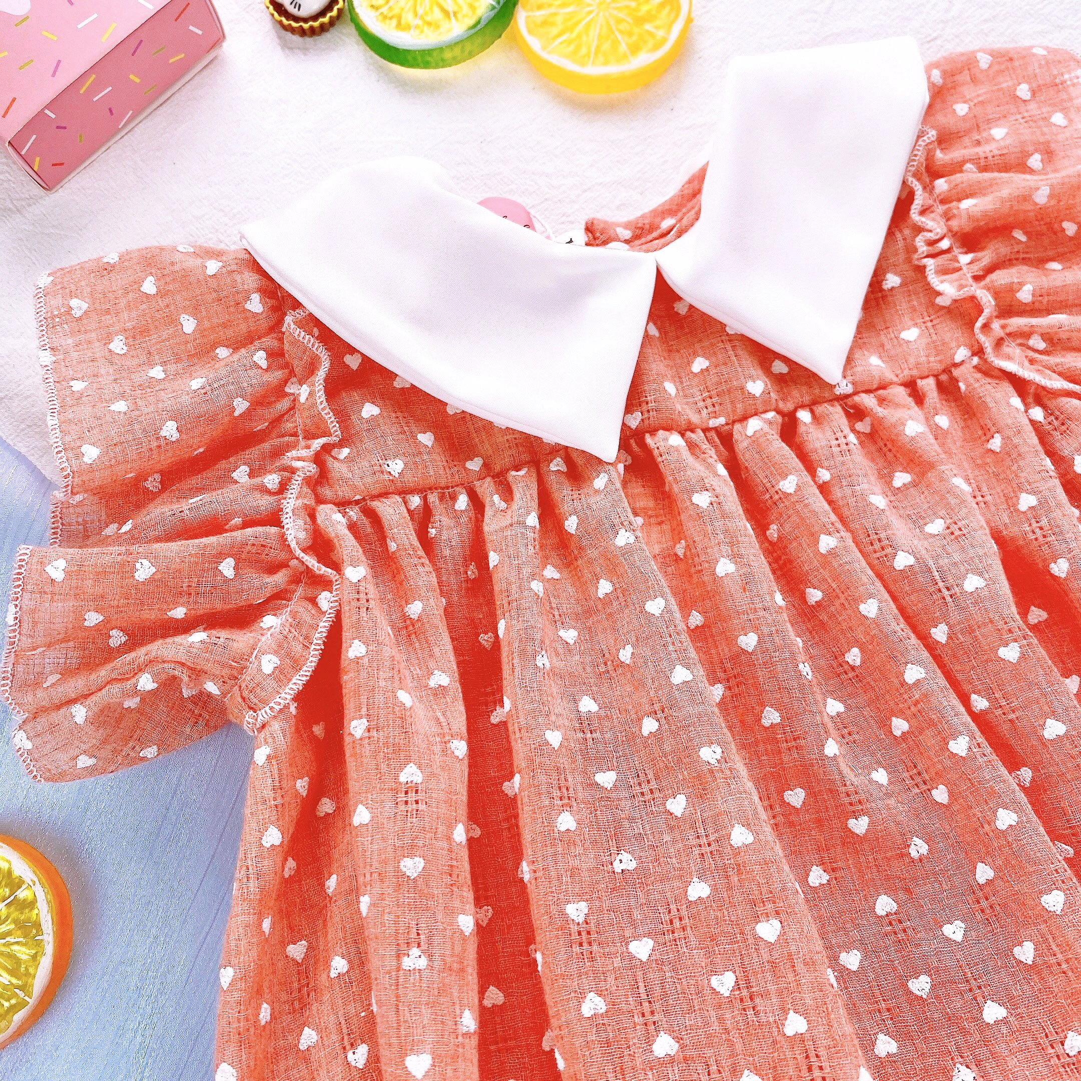 Bodysuit , Áo Liền Quần Chấm Bi Cam Bé Gái 3 đến 12kg Chất Đũi Thông Hơi