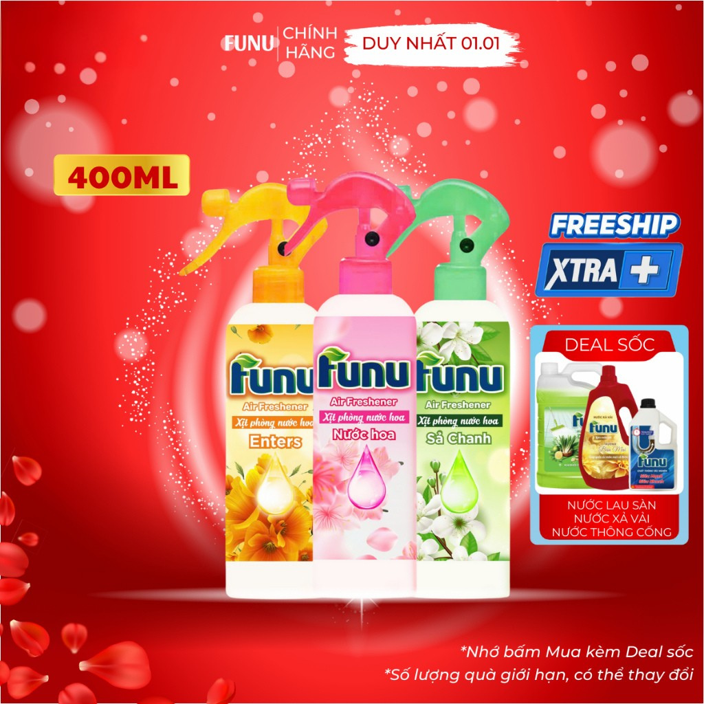 Xịt phòng tinh dầu Funu cao cấp 400ml, xua đuổi muỗi, côn trùng, khử mùi, làm thơm phòng