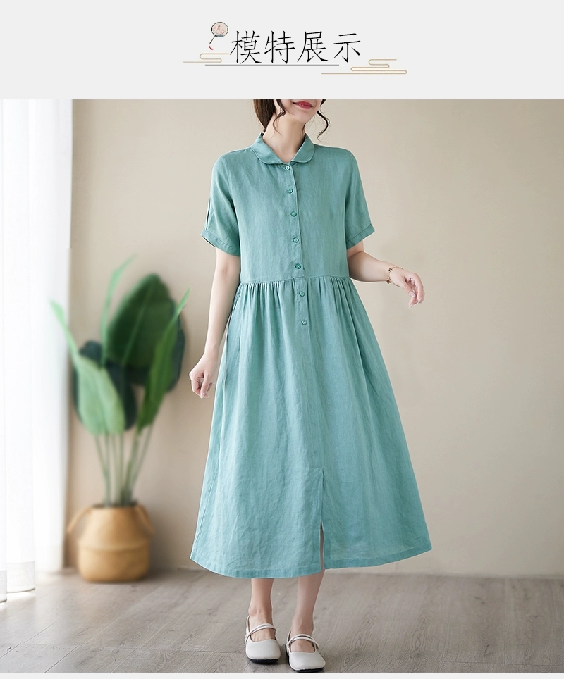 Đầm váy nữ thiết kế dáng suông có thắt eo chất liệu linen dễ mặc mẫu mới