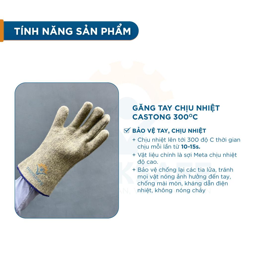 Găng tay chịu nhiệt 300℃ Castong xám, chống nóng, chịu nhiệt, cách nhiệt nhiều lớp, hấp thụ mồ hôi, bền không nóng chảy