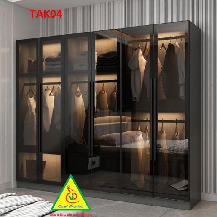 Tủ quần áo cánh kính khung nhôm hiện đại cánh mở TAK04 - Nội thất lắp ráp Viễn Đông Adv