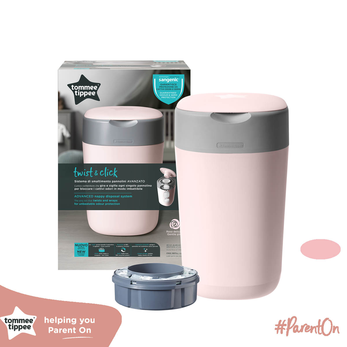 Thùng xử lý tã cho bé Tommee Tippee - Twist &amp; Click - Hồng