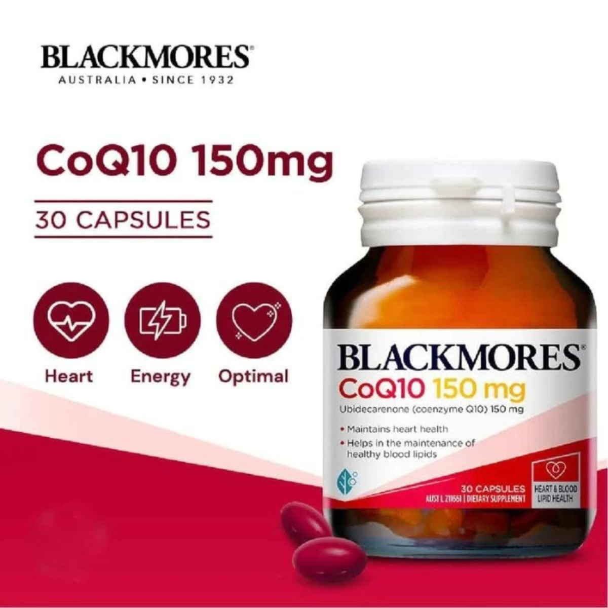 Combo 2 lọ Thực phẩm bảo vệ sức khỏe tim mạch Blackmores CoQ10 150mg