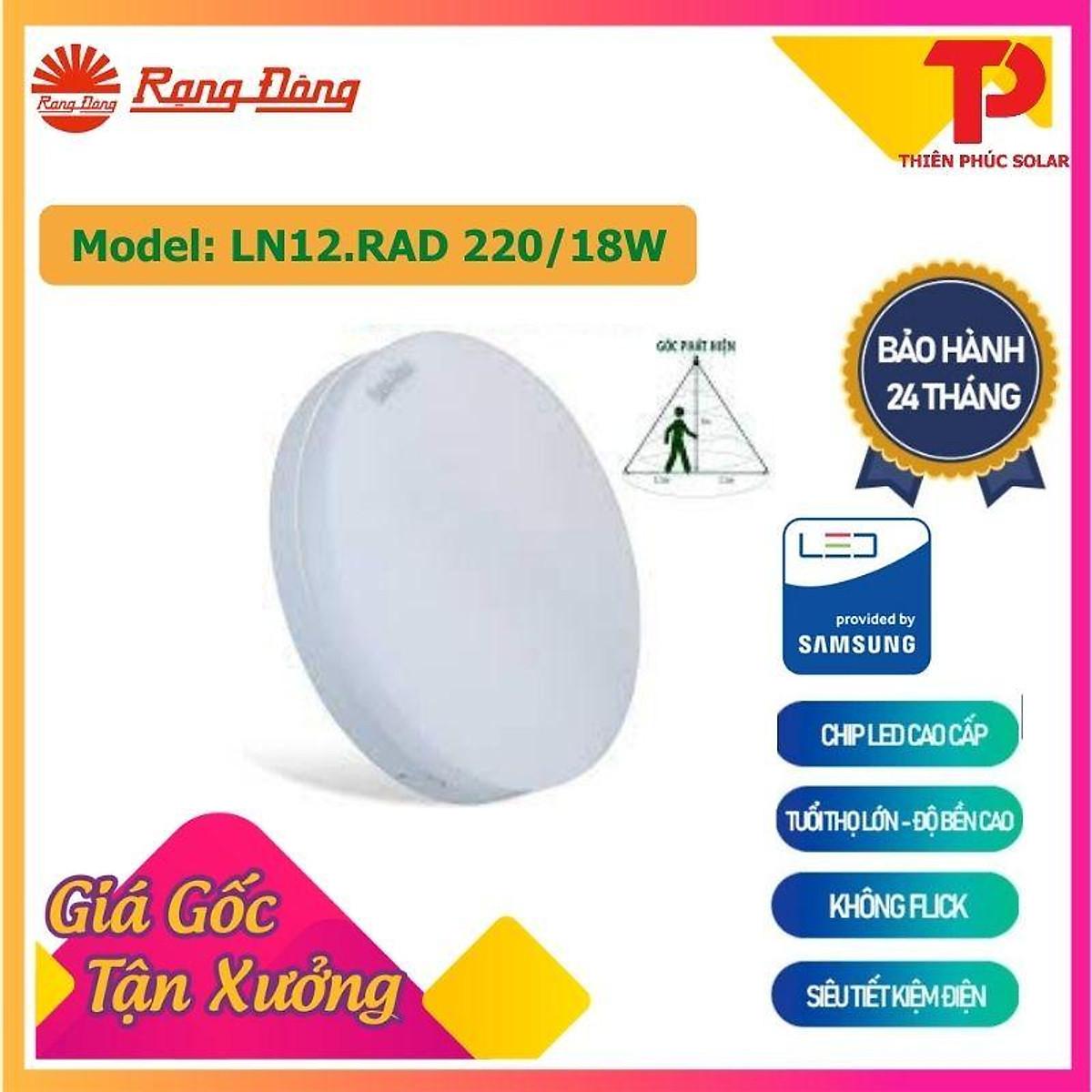 Đèn LED Rạng Đông tròn ốp trần cảm biến 18W Model: LN12.RAD 220/18W - Lắp nhà (WC)