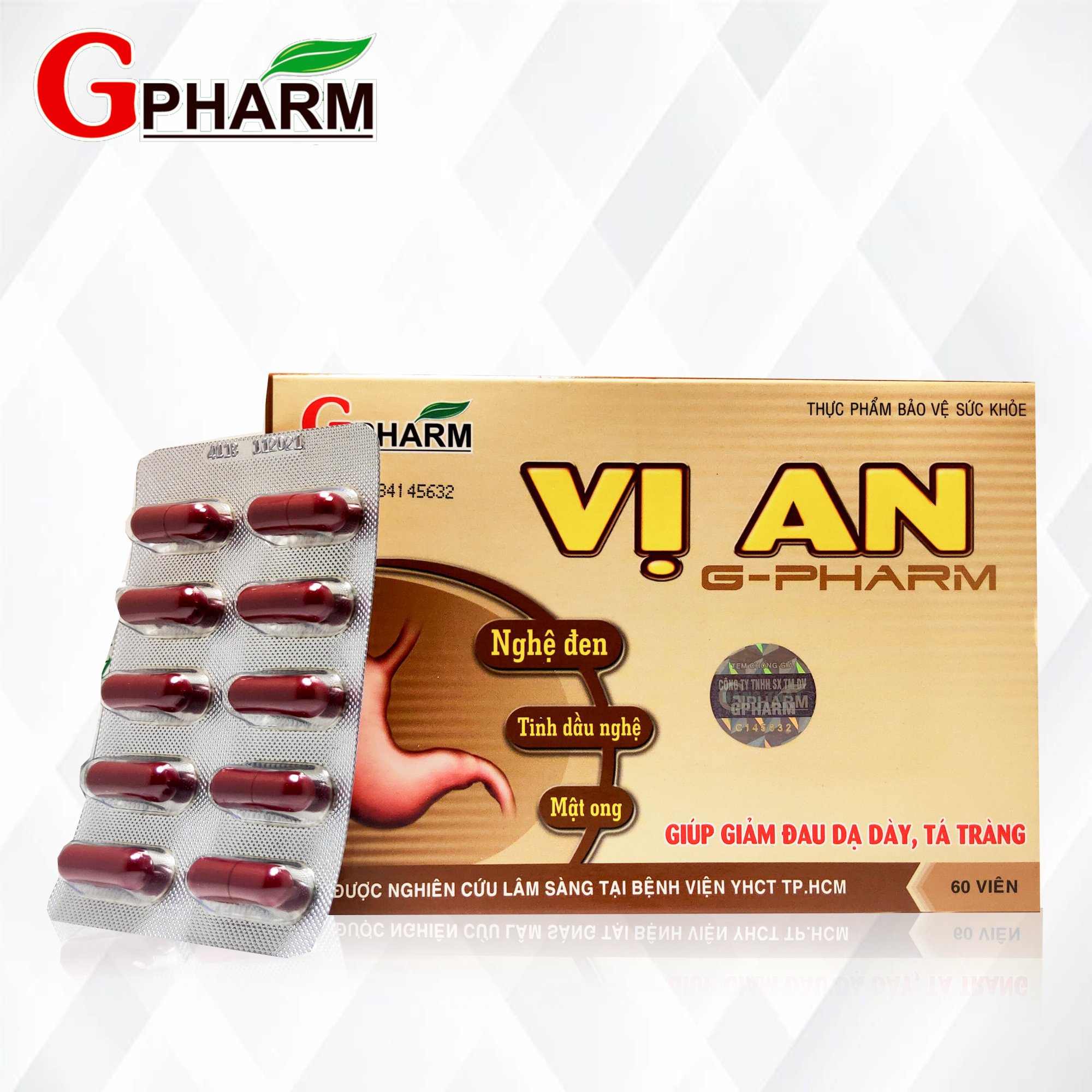 Thực phẩm bảo vệ sức khỏe VỊ AN G-PHARM 60 viên Giúp giảm đau dạ dày/ tá tráng