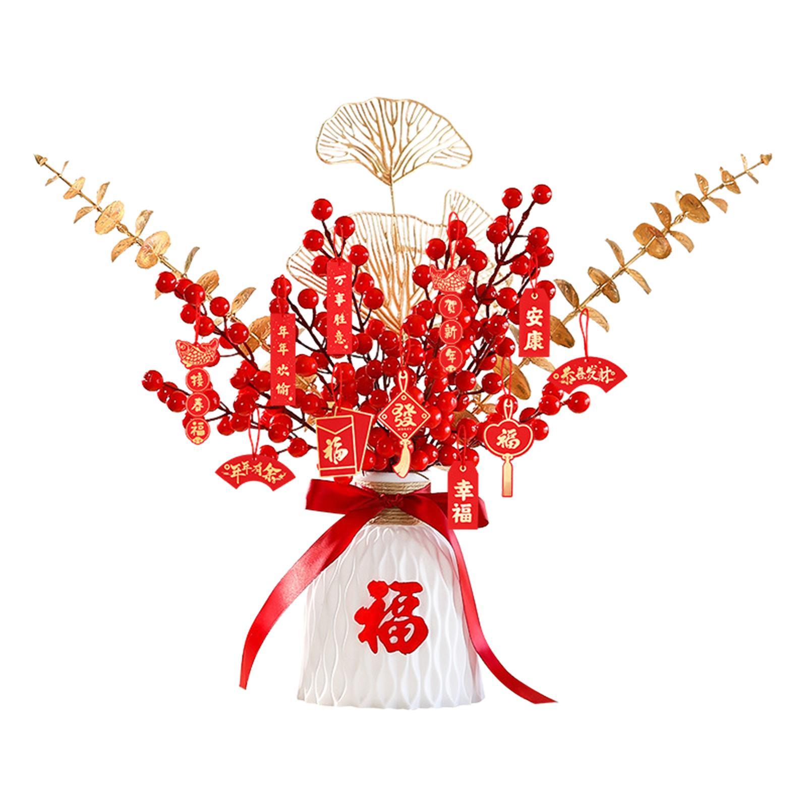 Red Chinese New Year Decoration Spring Festival Bonsai Table Centerpiece