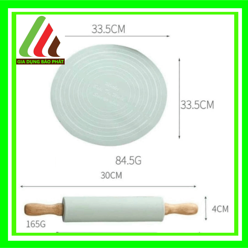 Bộ 2 món thảm nhào bột silicon hình tròn kèm cán lăn bột silicon