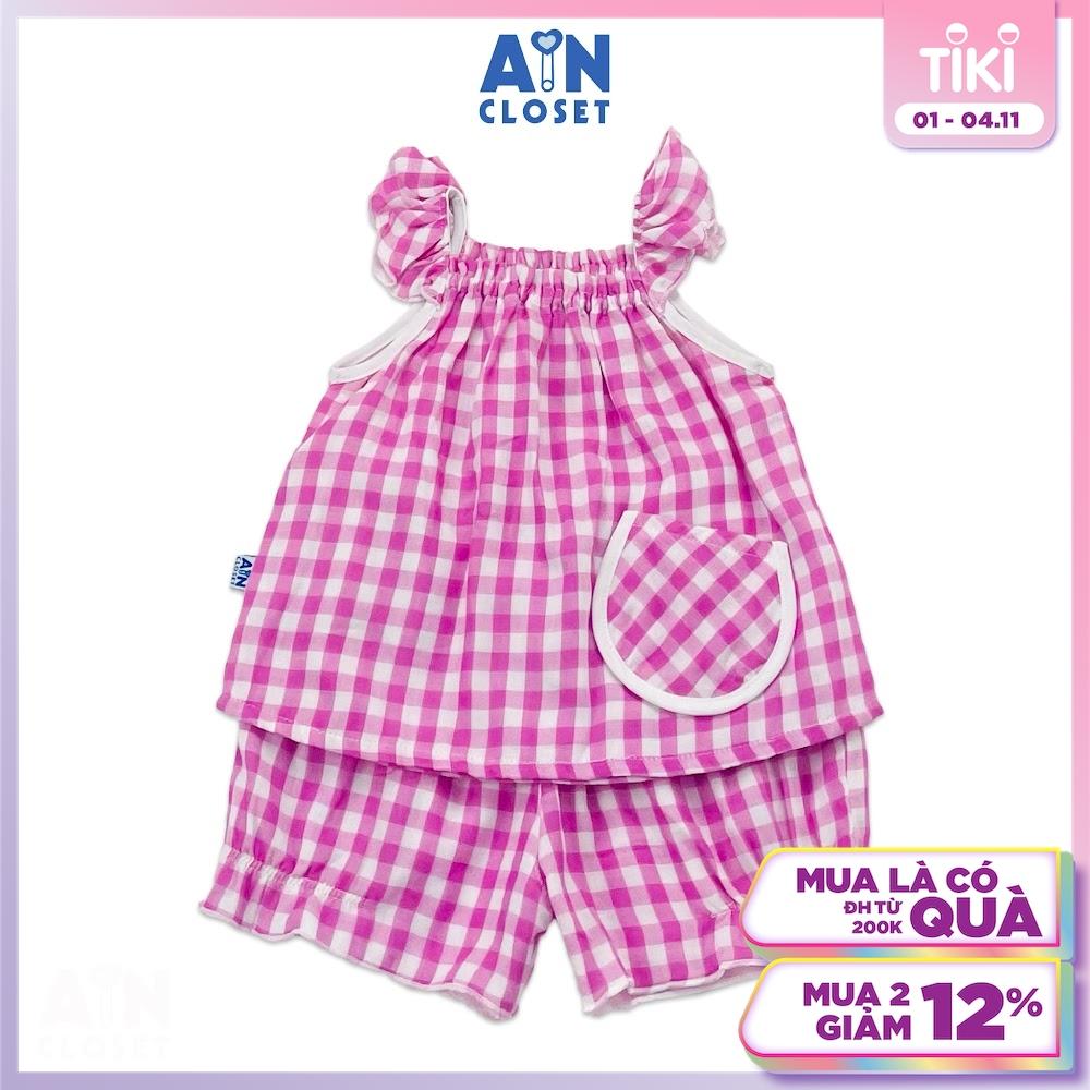 Bộ quần áo ngăn bé gái họa tiết Gingham Hồng xô cotton - AICDBGYXRJ4M - AIN Closet