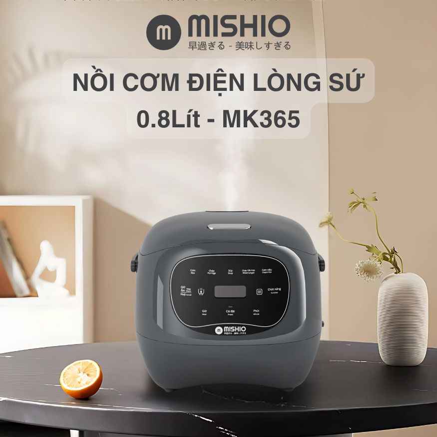 Nồi Cơm Điện Sứ Dưỡng Sinh Mishio MK365 lòng sứ nguyên chất 0.8L không chứa chất chống dính - Hàng chính hãng